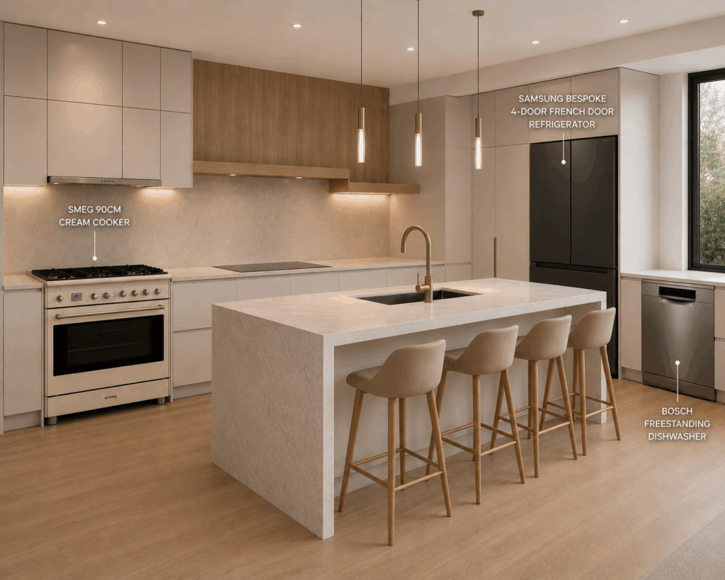 Winter entertainer kitchen with Smeg cooker