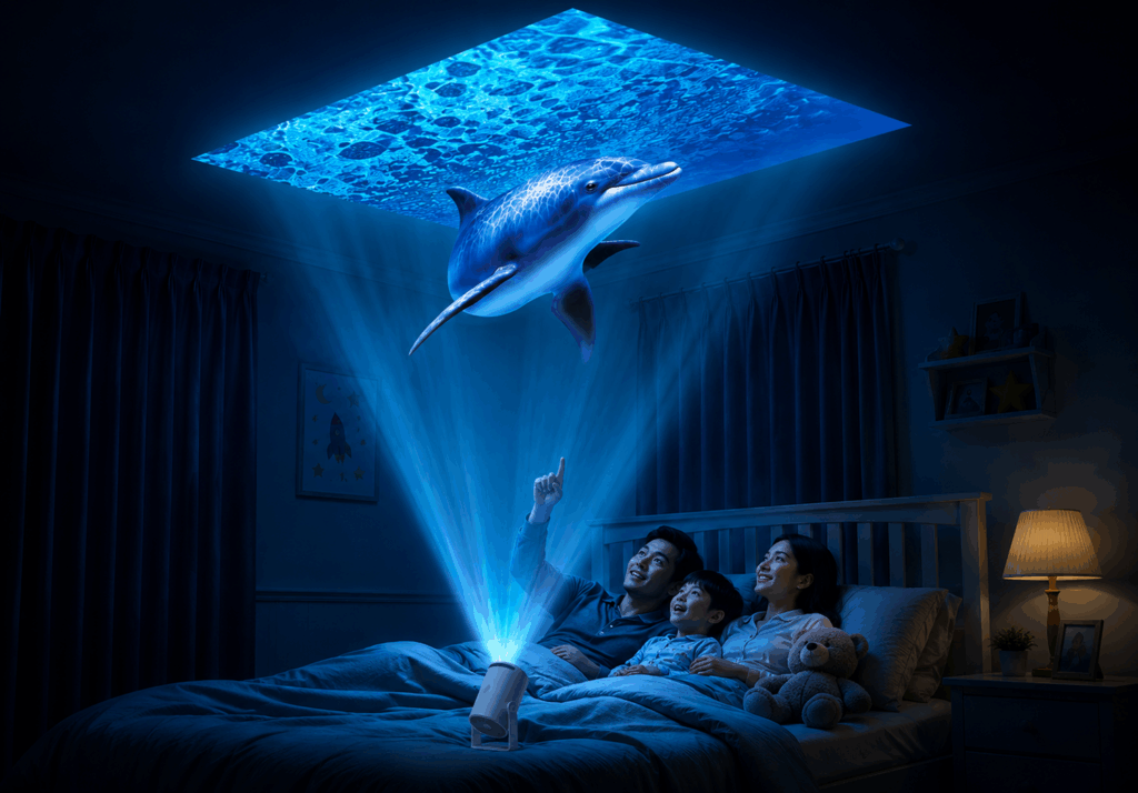 Family movie night using Samsung Freestyle projector