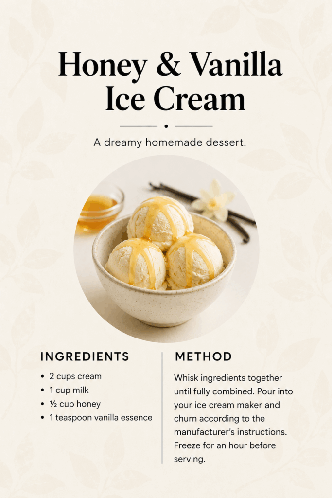 Honey Vanilla homeamde ice cream recipe