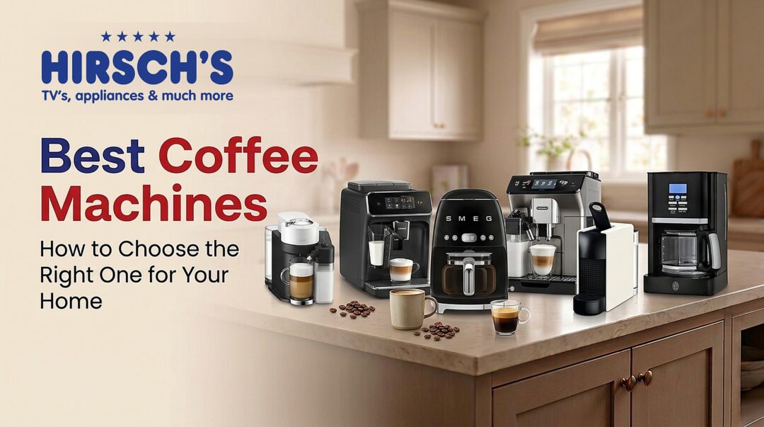 Hirsch's range of best coffee machines on a kitchen counter.