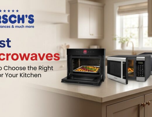 Best microwaves at Hirsch's on a kitchen counter.