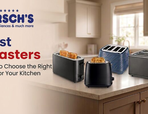 Best toasters at Hirsch's displayed on a kitchen counter.